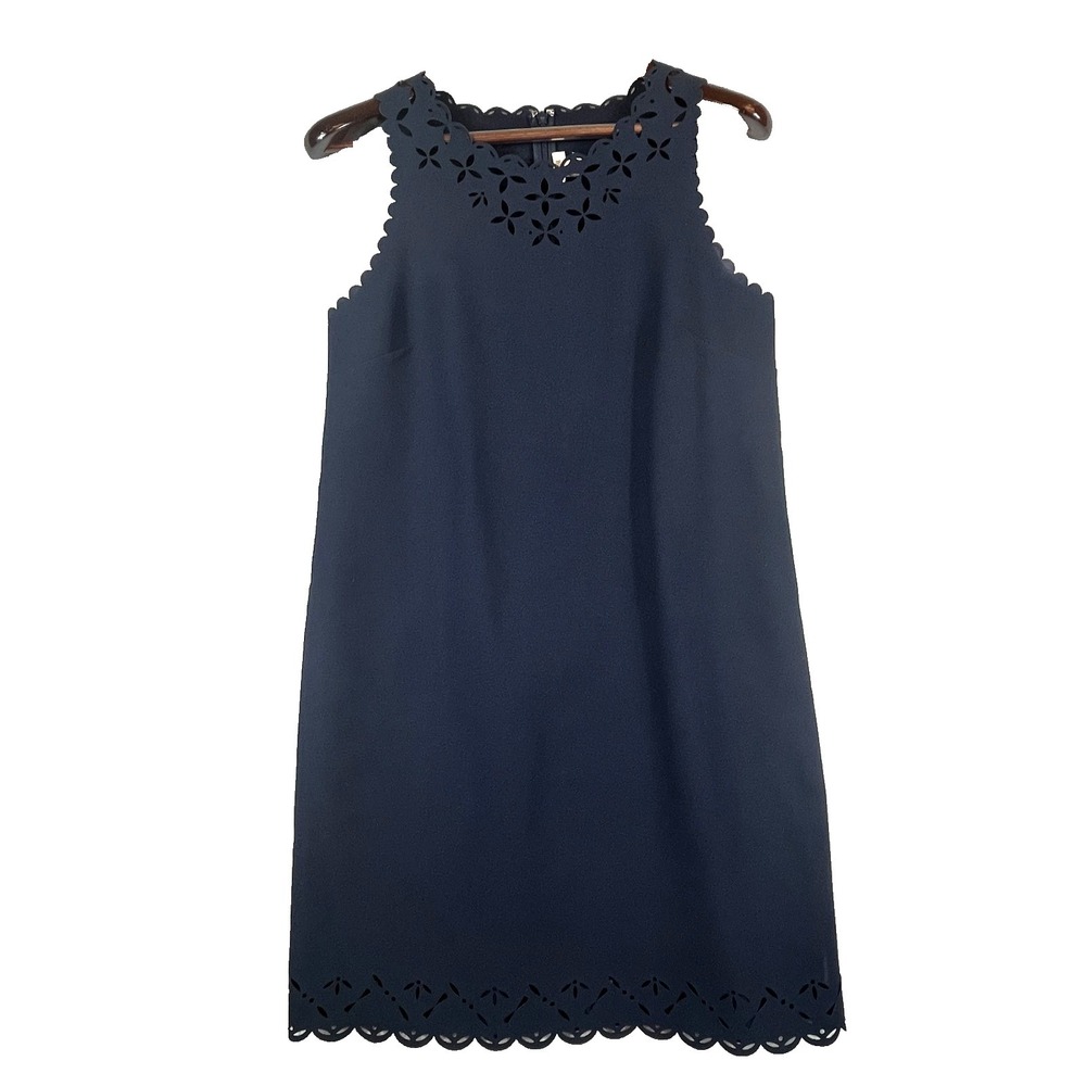 Navy Laser-Cut Shift Dress - Classic Sleeveless Style